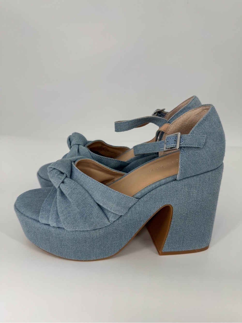 Copper Key Denim Blue Platform Chunky Block Chic Spring Summer Heels Size 8